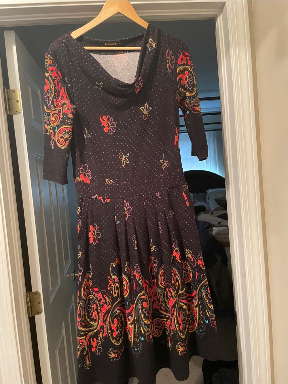 Reborn Black Midi Dress with Multicolor Paisley